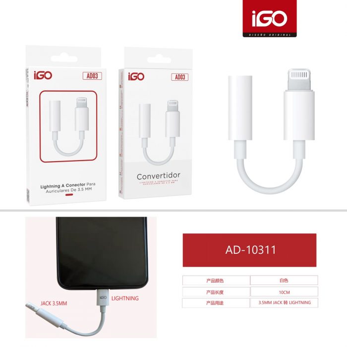CONECTOR PARA AURICULARES DE 3.5MM A LIGHTNING