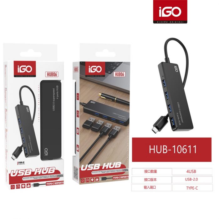 USB HUB DE 4 PUERTOS CON ENCHUFE T-C