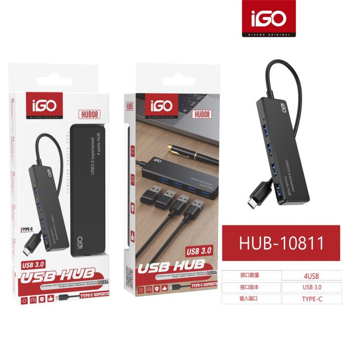 USB HUB 3.0 DE 4 PUERTOS CON ENCHUFE T-C