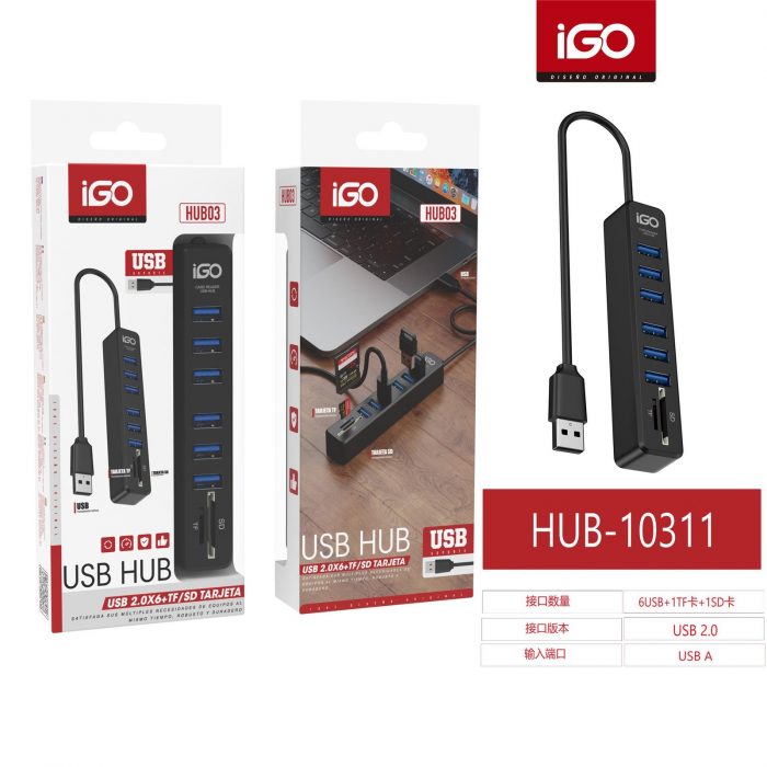 USB HUB 2.0 DE 6 PUERTOS + TF/SD CARD
