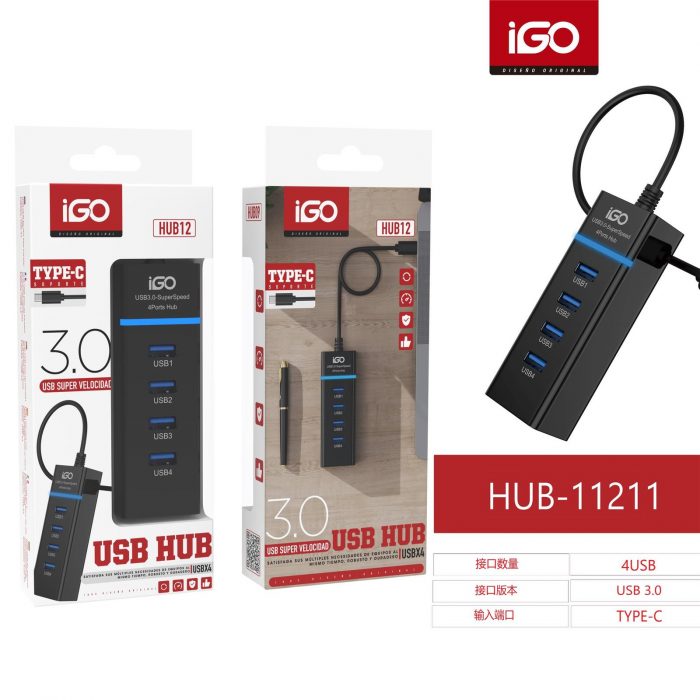 USB HUB 3.0 DE 4 PUERTOS CON ENCHUFE T-C