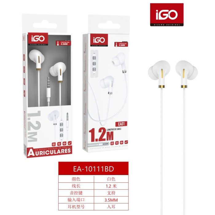 AURICULARES 3.5MM 1.2M BLANCO-DORADO