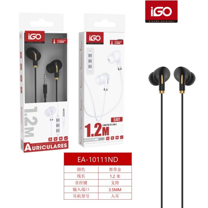 AURICULARES 3.5MM 1.2M NEGRO-DORADO