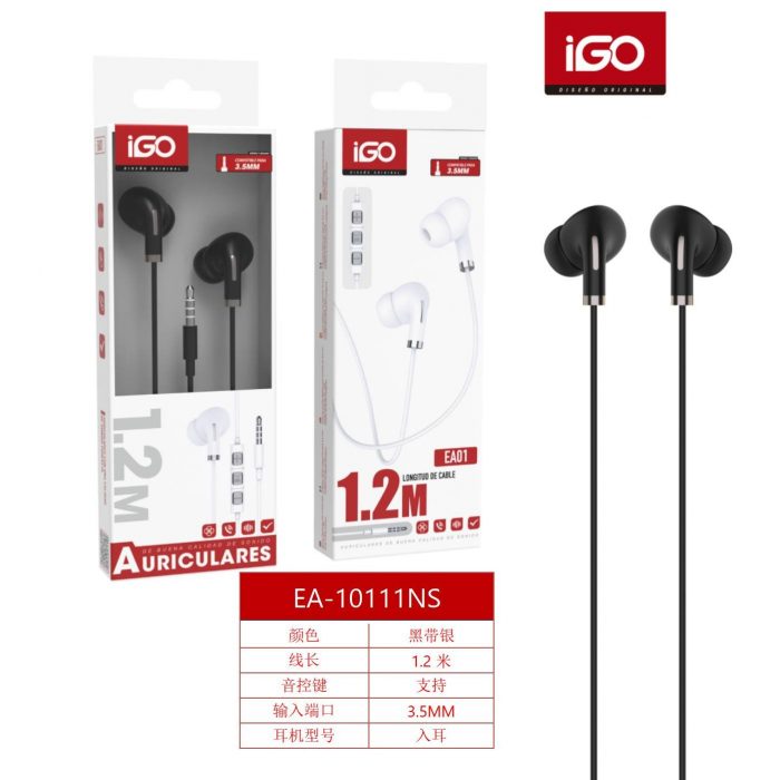 AURICULARES 3.5MM 1.2M PLATA-NEGRO
