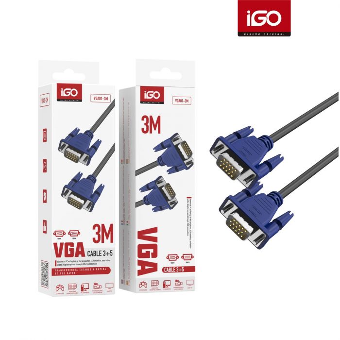 CABLE ALARGADOR 15 PIN VGA DOBLE MACHO M-M PARA PANTALLA ORDENADOR DE MESA PORTÁTIL MONITOR PROYECTOR 3 METROS