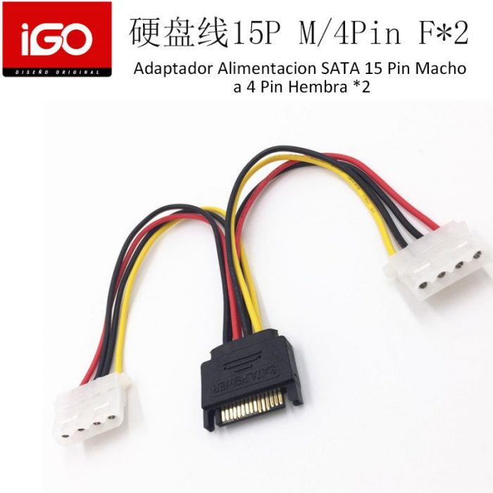 ADAPTADOR ALIMENTACION SATA 15 PIN MACHO - 4 PIN HEMBRA *2