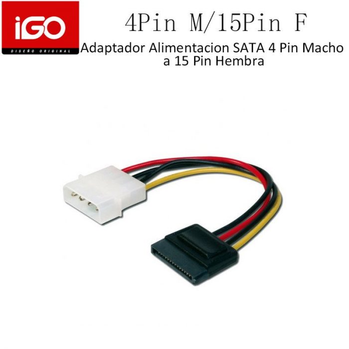 ADAPTADOR ALIMENTACION SATA 4 PIN MACHO - 15 PIN HEMBRA