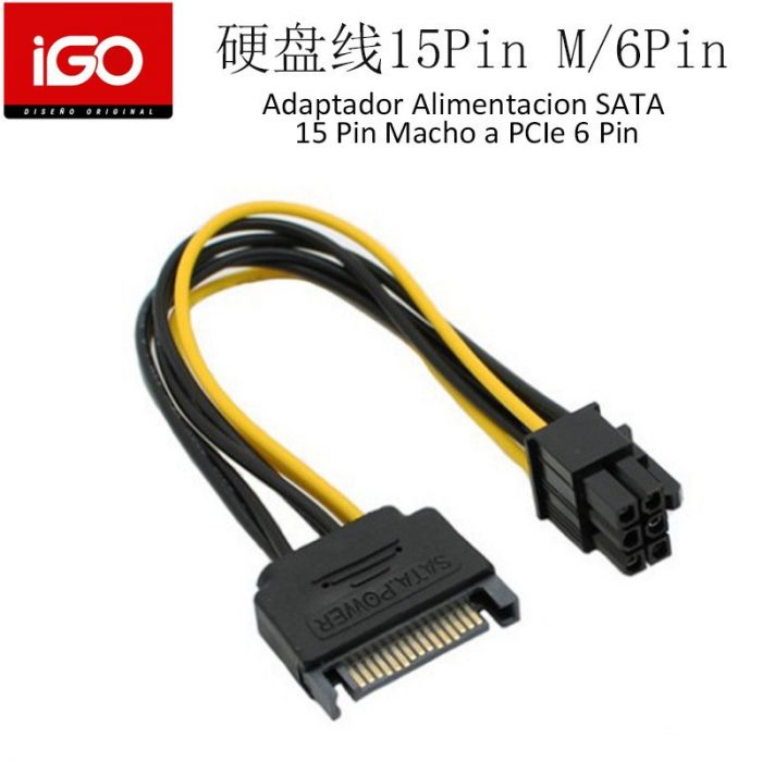 ADAPTADOR ALIMENTACION SATA 15 PIN MACHO - PCIE 6 PIN