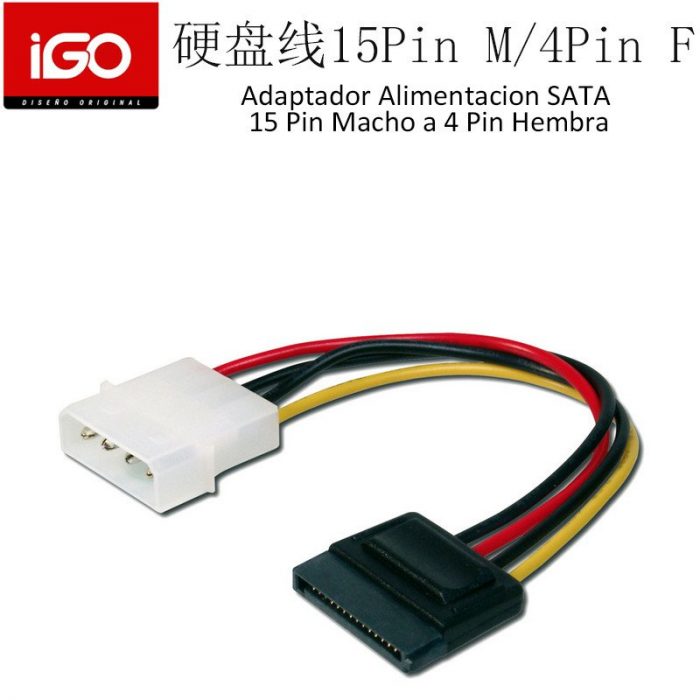 ADAPTADOR ALIMENTACION SATA 15 PIN MACHO - 4 PIN HEMBRA