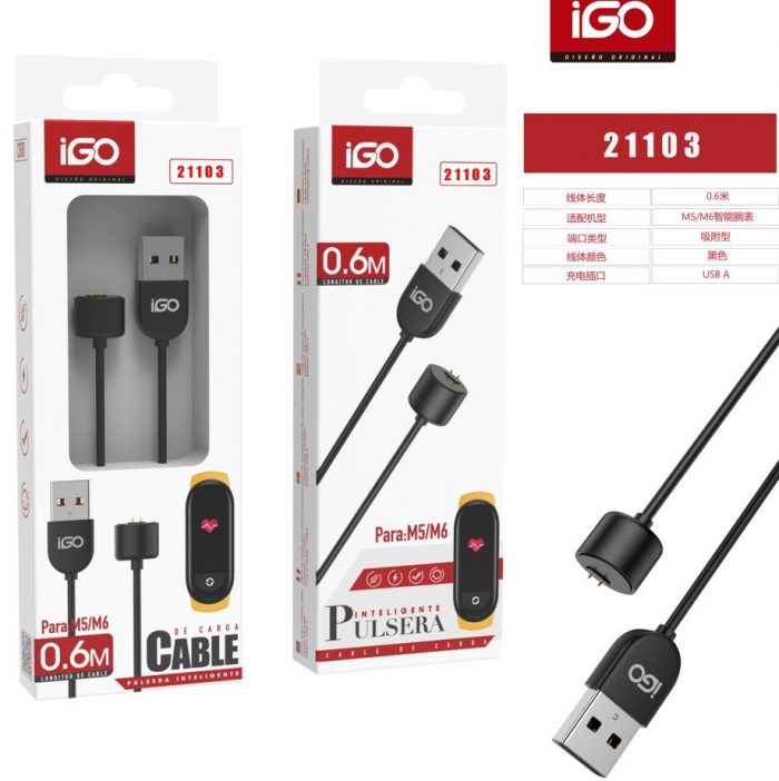 CABLE CARGADOR PULSERA INTELIGENTE PARA XIAOMI M5/M6 0.6M NEGRO