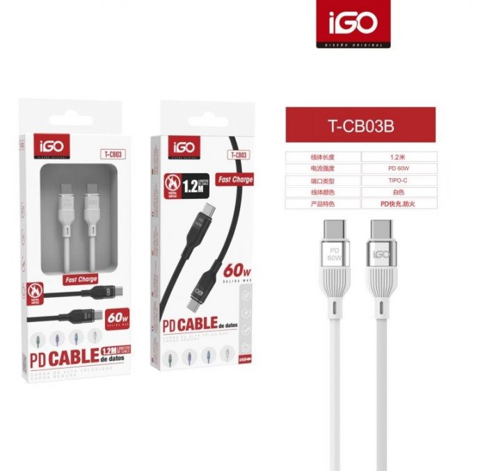 CABLE RÁPIDA PD MATERIAL IGNÍFUGO TIPO-C TIPO-C 60W 1.2M