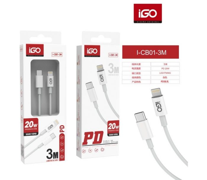 CABLE RÁPIDA PD LIGHTNING TIPO-C 20W 3M BLANCO