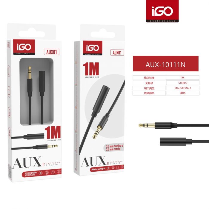 CABLE DE AUDIO ESTÉREO 1M MACHO/HEMBRA NEGRO