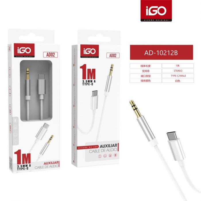 CABLE DE AUDIO ESTÉREO 1M MACHO-TIPO-C BLANCO