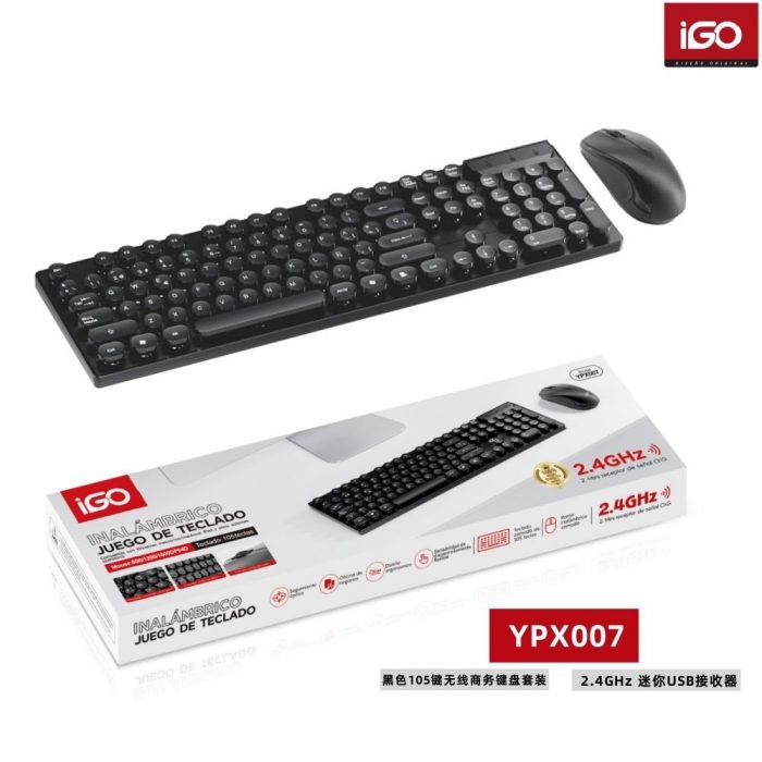 TECLADO CON RATON INALAMBRICO DE 105 TECLAS NEGRO YPX007