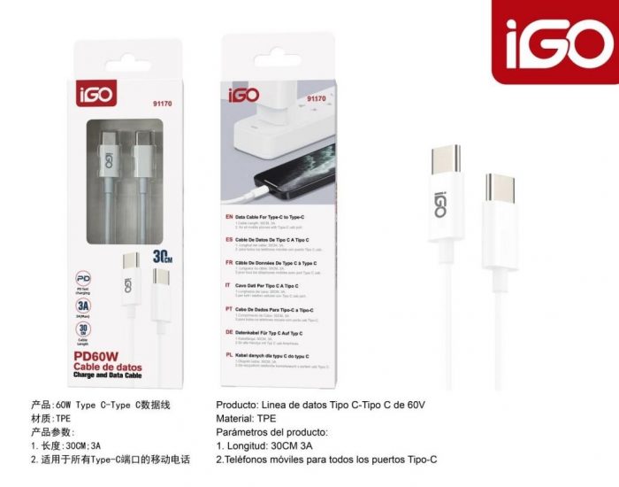 CABLE DE DATOS PD60W TIPO -C A TIPO-C 0.3M