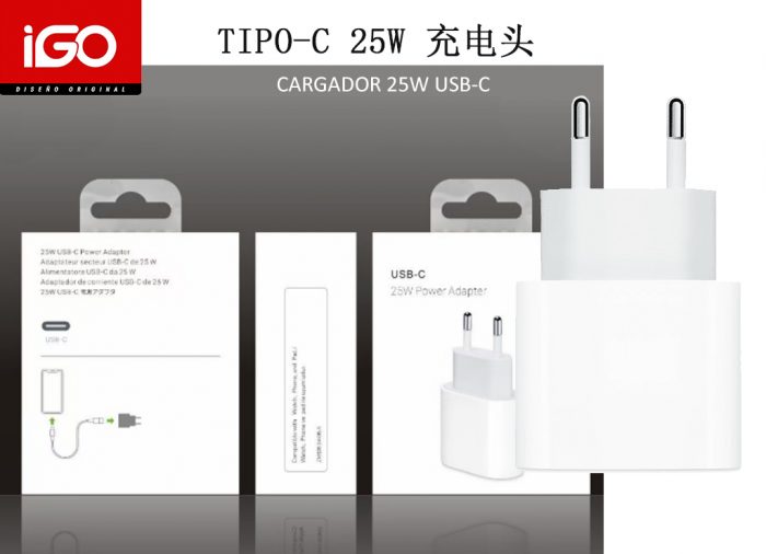 CARGADOR RÁPIDO PD25W 2 TIPO-C CH04-25w