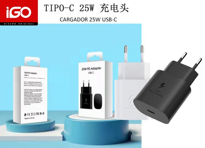 CARGADOR RÁPIDO 25W TIPO-C NEGRO